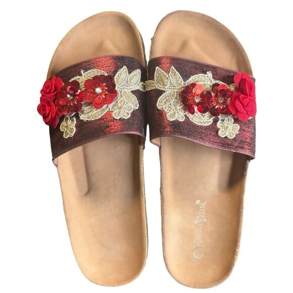 Nature Breeze Flower Espadrille Slide Sandals in Red Size 10 Summer - Picture 4 of 11